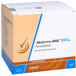 Abbildung: Metformin Atid 1000 mg Filmtabletten 180 St, Filmtabletten PZN 05542295