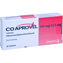 Abbildung: Coaprovel 150 mg / 12,5 mg Tabletten 98 St, Tabletten PZN 05555435