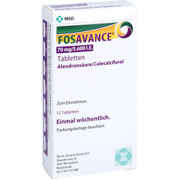 Abbildung: Fosavance 70 mg / 5.600 I.E. Tabletten 12 St, Tabletten PZN 05703143