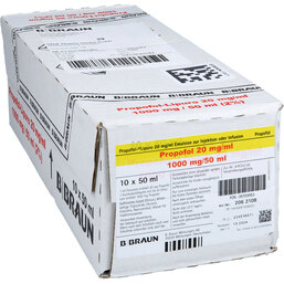 Abbildung: Propofol Lipuro 2% 20mg / ml Emuls.z.Injektion und Infusion Durchstechflasche 10X50 ml, Emulsion PZN 05703953