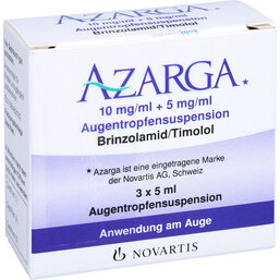Abbildung: Azarga 10 mg / ml + 5 mg / ml Augentropfensuspension 3X5 ml, Augentropfen PZN 05749553