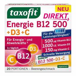 Abbildung: Taxofit Energie B12 500 + D3 + C Direkt Granulat 20 St, Granulat PZN 05852334