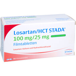 Abbildung: Losartan HCT STADA 100mg / 25mg Filmtabletten 98 St, Filmtabletten PZN 05861876