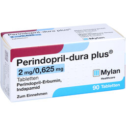 Abbildung: Perindopril dura plus 2mg / 0,625mg Tabletten 90 St, Tabletten PZN 05870059
