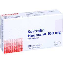 Abbildung: Sertralin Heumann 100 mg Filmtabletten Heunet 20 St, Filmtabletten PZN 05890458