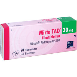 Abbildung: Mirta TAD 30 mg Filmtabletten 20 St, Filmtabletten PZN 05890777