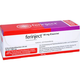 Abbildung: Ferinject 50 mg Eisen / ml Injektions- / Infusionslösung 5X10 ml, Injektions- und Infusionsdispersion PZN 05947916