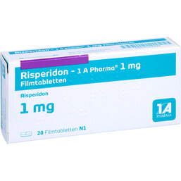 Abbildung: Risperidon 1A Pharma 1 mg Filmtabletten 20 St, Filmtabletten PZN 05956944