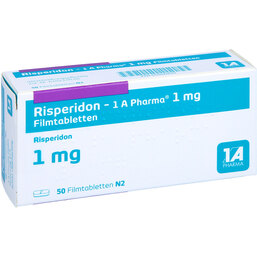 Abbildung: Risperidon 1A Pharma 1 mg Filmtabletten 50 St, Filmtabletten PZN 05956950