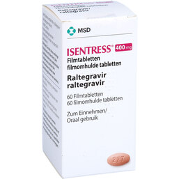 Abbildung: Isentress 400 mg Filmtabletten 60 St, Filmtabletten PZN 05956967