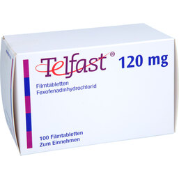 Abbildung: Telfast 120 mg Filmtabletten 100 St, Filmtabletten PZN 05958133