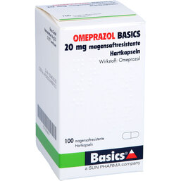Abbildung: Omeprazol Basics 20 mg magensaftresistent Hartkapseln 100 St, Magensaftresistente Hartkapseln PZN 05968019