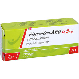 Abbildung: Risperidon Atid 0,5 mg Filmtabletten 20 St, Filmtabletten PZN 05988915