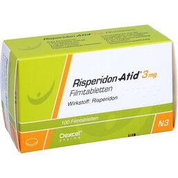 Abbildung: Risperidon Atid 3 mg Filmtabletten 100 St, Filmtabletten PZN 05989033