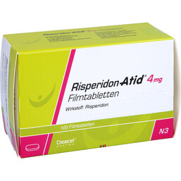 Abbildung: Risperidon Atid 4 mg Filmtabletten 100 St, Filmtabletten PZN 05989079