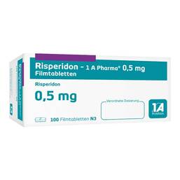 Abbildung: Risperidon 1A Pharma 0,5 mg Filmtabletten 100 St, Filmtabletten PZN 05992549