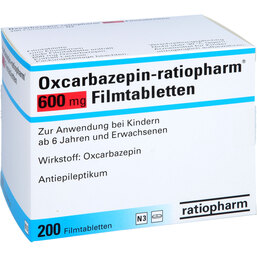 Abbildung: Oxcarbazepin ratiopharm 600 mg Filmtabletten 200 St, Filmtabletten PZN 06055261
