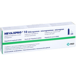 Abbildung: Hbvaxpro 10 µg Injektionssuspension in einer Fertigspritze mit Kanüle 1 ml, Injektionssuspension PZN 06067844