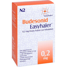 Abbildung: Budesonid Easyhaler 0,2 mg 200 Hub Inhalationspulver 1 St, Inhalationspulver PZN 06101860