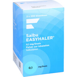 Abbildung: Salbu Easyhaler 0,1 mg 200 Hub Inhalationspulver 2 St, Inhalationspulver PZN 06102049
