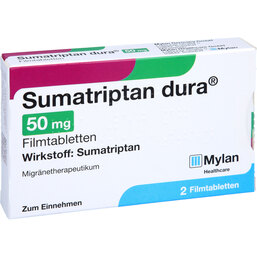 Abbildung: Sumatriptan dura 50 mg Filmtabletten 2 St, Filmtabletten PZN 06112869