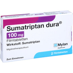 Abbildung: Sumatriptan dura 100 mg Filmtabletten 2 St, Filmtabletten PZN 06112875