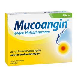 Abbildung: Mucoangin Minze 20 mg Lutschtabletten Lutschtabletten, 18 St PZN 06129947