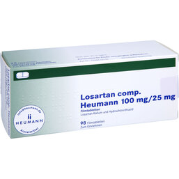 Abbildung: Losartan comp. Heumann 100mg / 25mg Filmtabletten 98 St, Filmtabletten PZN 06142014