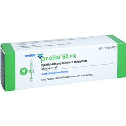 Abbildung: Prolia 60 mg Injektionslösung in einer Fertigspritze mit Ans 1 St, Injektionslösung PZN 06145082