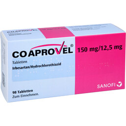 Abbildung: Coaprovel 150 mg / 12,5 mg Tabletten 98 St, Tabletten PZN 06148229