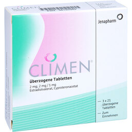 Abbildung: Climen überzogene Tabletten 3X21 St, Überzogene Tabletten PZN 06182982