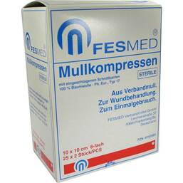 Abbildung: Mullkompressen ES 10x10 cm steril 8-fach 25X2 St, Kompressen PZN 06192093