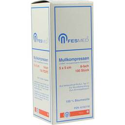Abbildung: Mullkompressen ES 5x5 cm unsteril 8-fach Kompressen, 100 St PZN 06192118