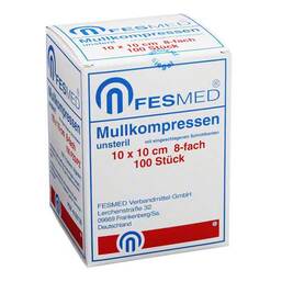 Abbildung: Mullkompressen ES 10x10 cm unsteril 8-fach Kompressen, 100 St PZN 06192130