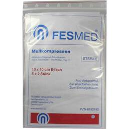 Abbildung: Mullkompressen ES 10x10 cm steril 8-fach 5X2 St, Kompressen PZN 06192182