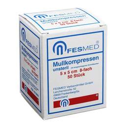 Abbildung: Mullkompressen ES 5x5 cm unsteril 8-fach 50 St, Kompressen PZN 06310859