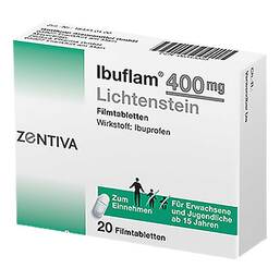 Abbildung: Ibuflam 400 mg Lichtenstein Filmtabletten 20 St, Filmtabletten PZN 06313355