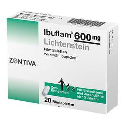 Abbildung: Ibuflam 600 mg Lichtenstein Filmtabletten 20 St, Filmtabletten PZN 06313390