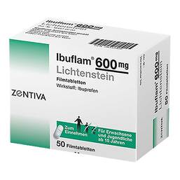 Abbildung: Ibuflam 600 mg Lichtenstein Filmtabletten 50 St, Filmtabletten PZN 06313409