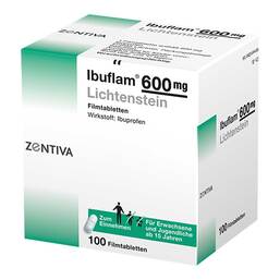 Abbildung: Ibuflam 600 mg Lichtenstein Filmtabletten 100 St, Filmtabletten PZN 06313415