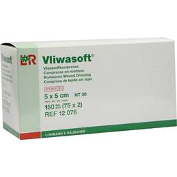 Abbildung: Vliwasoft Vlieskompressen 5x5cm 4-lagig steril 150 St, Kompressen PZN 06325565