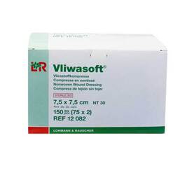 Abbildung: Vliwasoft Vlieskompressen 7,5x7,5cm 4-lagig steril 150 St, Kompressen PZN 06325571
