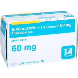 Abbildung: Simvastatin 1A Pharma 60 mg Filmtabletten 100 St, Filmtabletten PZN 06338421