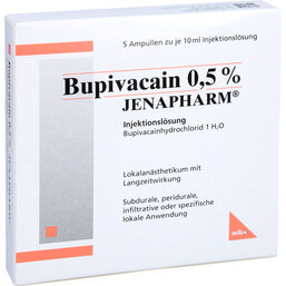 Abbildung: Bupivacain 0,5% Jenapharm Ampullen 5X10 ml, Ampullen PZN 06343020