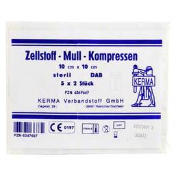 Abbildung: Zellstoff Mullkompressen 10c 5X2 St, Kompressen PZN 06347667
