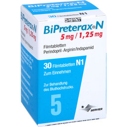 Abbildung: Bipreterax N 5 mg / 1,25 mg Filmtabletten 30 St, Filmtabletten PZN 06347957