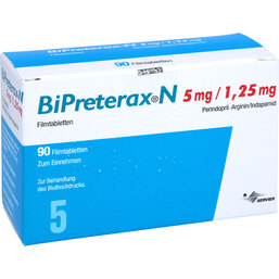 Abbildung: Bipreterax N 5 mg / 1,25 mg Filmtabletten 90 St, Filmtabletten PZN 06349347