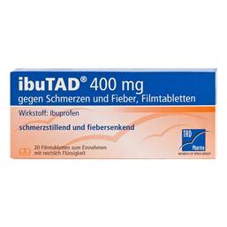 Abbildung: Ibutad 400 mg gegen Schmerzen und Fieber Filmtabletten Filmtabletten, 20 St PZN 06407547