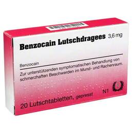 Abbildung: Benzocain Lutschdragees Lutschtabletten, 20 St PZN 06416799