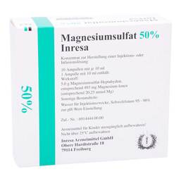 Abbildung: Magnesiumsulfat 50% Inresa Infusionslösung -Konzentrat 10X10 ml, Konzentrat z. Herst. einer Injektions- oder Infusionslösung PZN 06417439